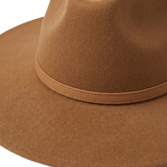 Navea Camel Brown Wide-Brim Wool Felt Fedora Hat