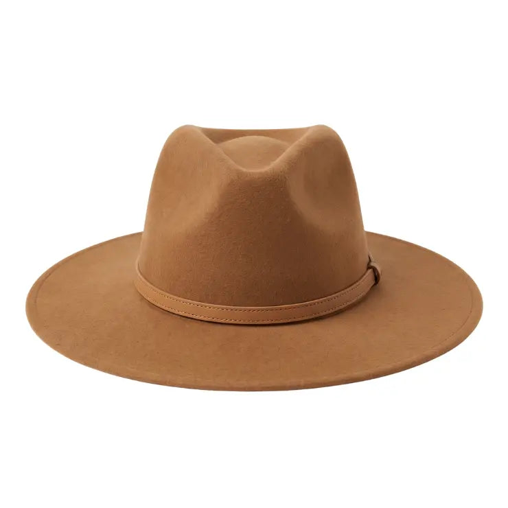 Navea Camel Brown Wide-Brim Wool Felt Fedora Hat
