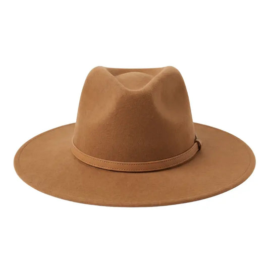 Navea Camel Brown Wide-Brim Wool Felt Fedora Hat