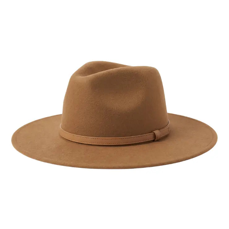 Navea Camel Brown Wide-Brim Wool Felt Fedora Hat